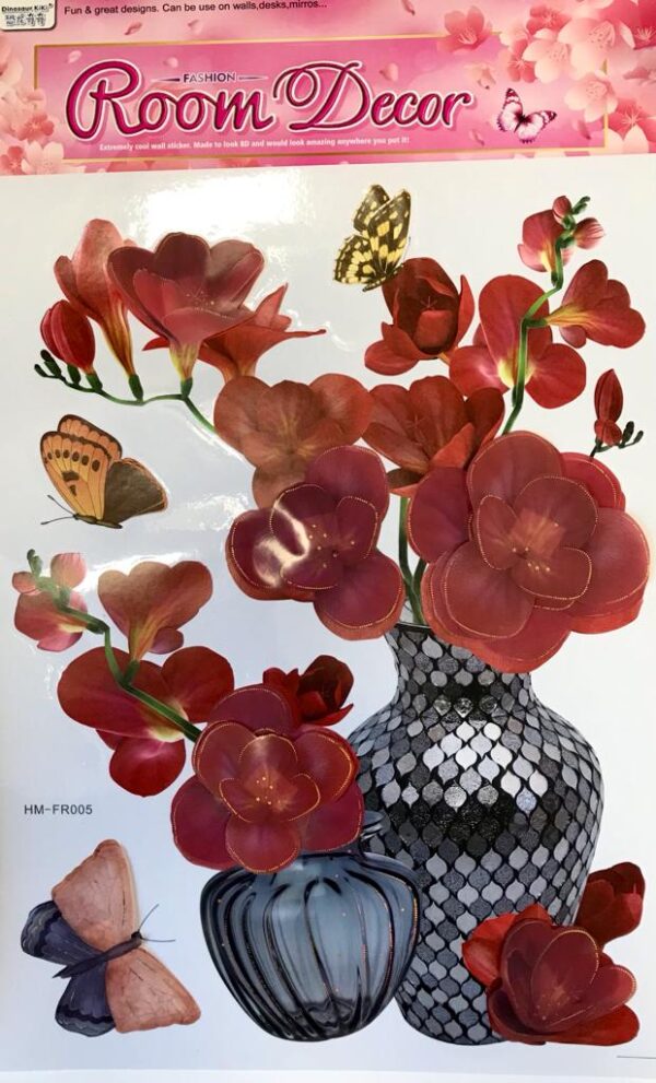 Room Decor 3D Effect Wall Stickers Flowers Vase Design 49 x 30 cm Assorted Designs and Colours 7126 (Parcel Rate) - Image 2