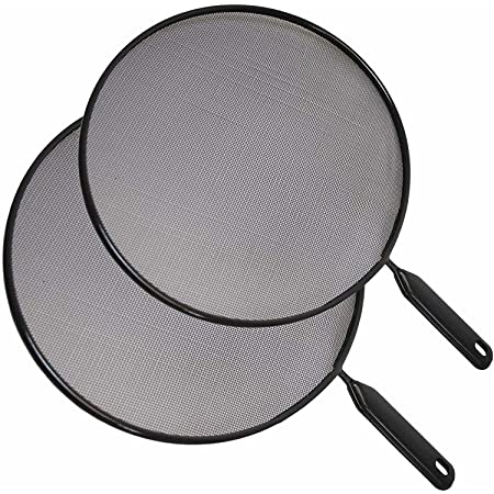 Metal Mesh Splatter Screen Cover Guard with Handle Black Set of 2 6692 A (Parcel Rate) - Black Handle