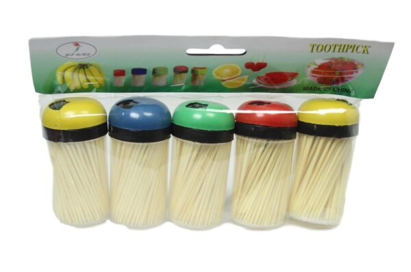 Plastic Toothpick Holder with Toothpicks Pack of 5 Assorted Colours 5354 (Parcel Rate) - Image 3
