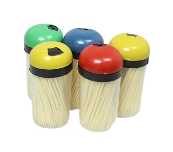 Plastic Toothpick Holder with Toothpicks Pack of 5 Assorted Colours 5354 (Parcel Rate) - Image 2