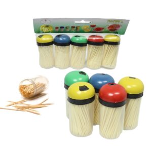 Plastic Toothpick Holder with Toothpicks Pack of 5 Assorted Colours 5354 (Parcel Rate)