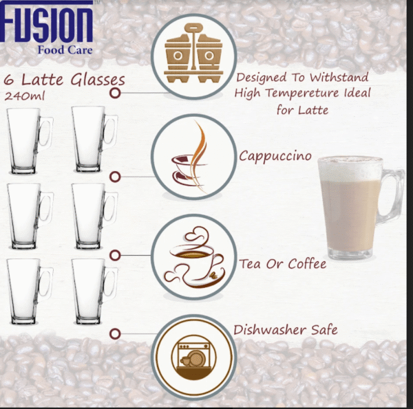 Set Of 6 Latte Glasses 240ml  Dishwasher Safe 4944 (Parcel Rate) - Image 2