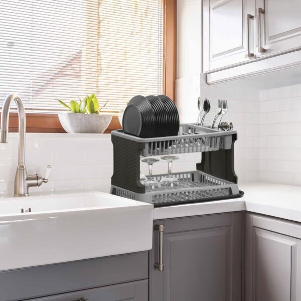 Tuffex 2 Tier Plastic Kitchen Rattan Dish Drainer 30 x 44 x 27 cm Assorted Colours 10163 / TP7071  (Big Parcel Rate) - Image 4