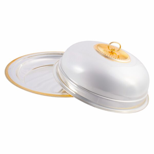 SQ Professional Durane Ornate Party Food Serving Cloche with Tray Silver 56958XLSG 65 x 65 x 19 cm Round Dome 11205 (Big Parcel Rate) - Image 2